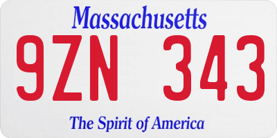 MA license plate 9ZN343