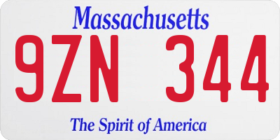 MA license plate 9ZN344