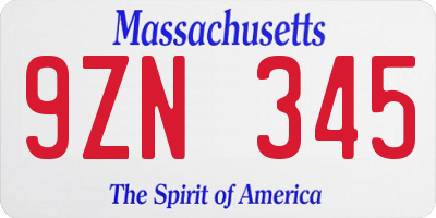 MA license plate 9ZN345