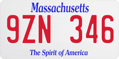 MA license plate 9ZN346