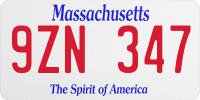 MA license plate 9ZN347