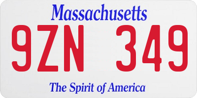 MA license plate 9ZN349