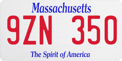 MA license plate 9ZN350