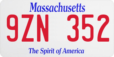 MA license plate 9ZN352