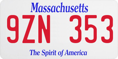 MA license plate 9ZN353