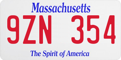 MA license plate 9ZN354