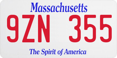 MA license plate 9ZN355