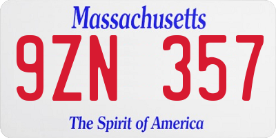 MA license plate 9ZN357