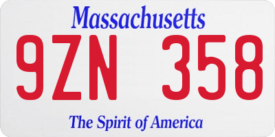 MA license plate 9ZN358