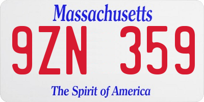 MA license plate 9ZN359
