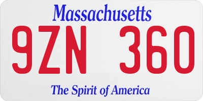MA license plate 9ZN360