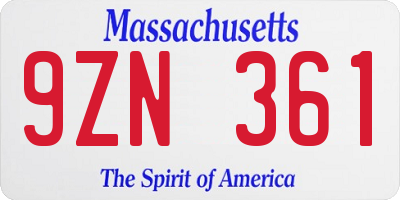 MA license plate 9ZN361
