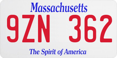 MA license plate 9ZN362