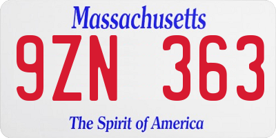 MA license plate 9ZN363