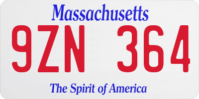 MA license plate 9ZN364
