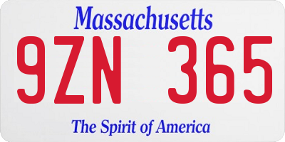 MA license plate 9ZN365