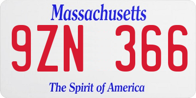 MA license plate 9ZN366