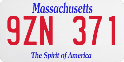MA license plate 9ZN371