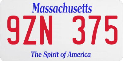 MA license plate 9ZN375