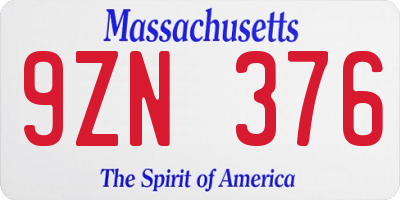 MA license plate 9ZN376