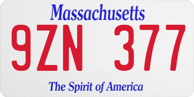 MA license plate 9ZN377