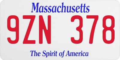 MA license plate 9ZN378