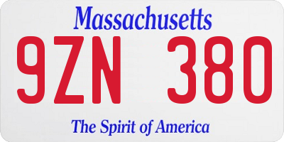 MA license plate 9ZN380