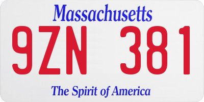 MA license plate 9ZN381