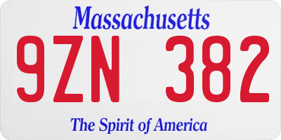 MA license plate 9ZN382