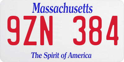 MA license plate 9ZN384