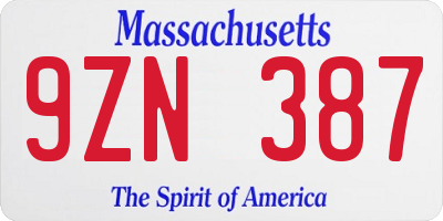 MA license plate 9ZN387