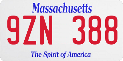 MA license plate 9ZN388