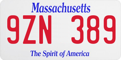 MA license plate 9ZN389