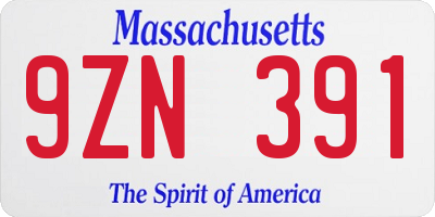 MA license plate 9ZN391