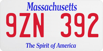 MA license plate 9ZN392