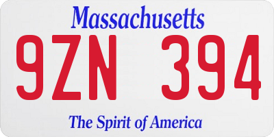 MA license plate 9ZN394