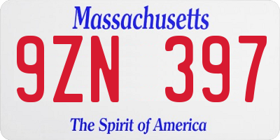 MA license plate 9ZN397