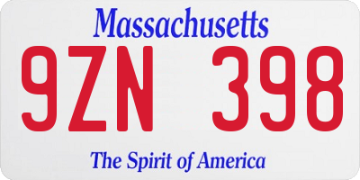 MA license plate 9ZN398