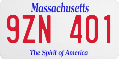 MA license plate 9ZN401
