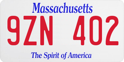 MA license plate 9ZN402