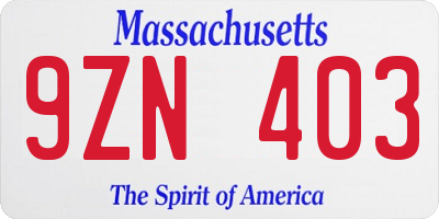 MA license plate 9ZN403