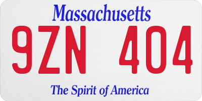 MA license plate 9ZN404
