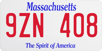 MA license plate 9ZN408