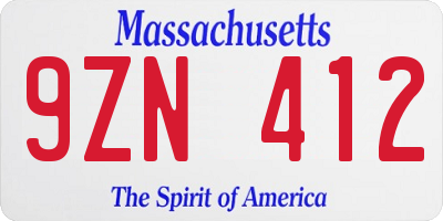 MA license plate 9ZN412