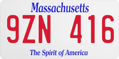 MA license plate 9ZN416