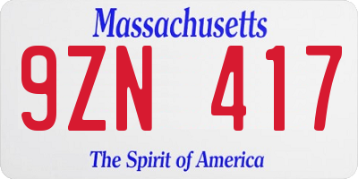 MA license plate 9ZN417