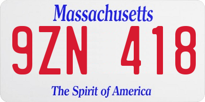 MA license plate 9ZN418