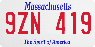 MA license plate 9ZN419