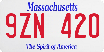 MA license plate 9ZN420