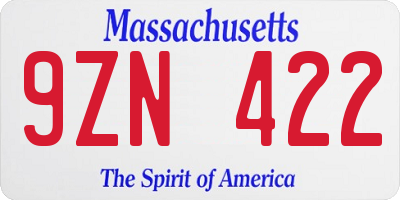 MA license plate 9ZN422
